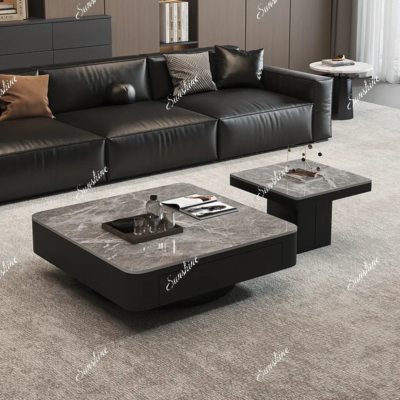 

Italian minimalist square rock slab coffee table living room home modern small apartment coffee table combination