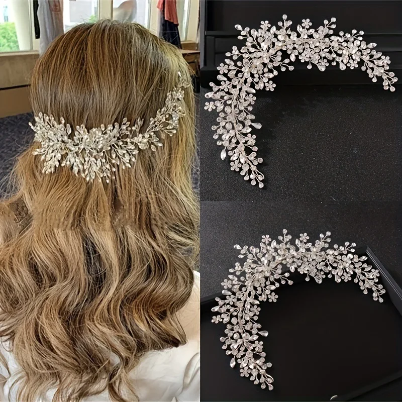 Kryształowe Rhinestone ślubne opaski ślubne tiary opaski do włosów dla eleganckich dziewcząt panna młoda ślubne akcesoria do włosów ślubnych nakrycia głowy