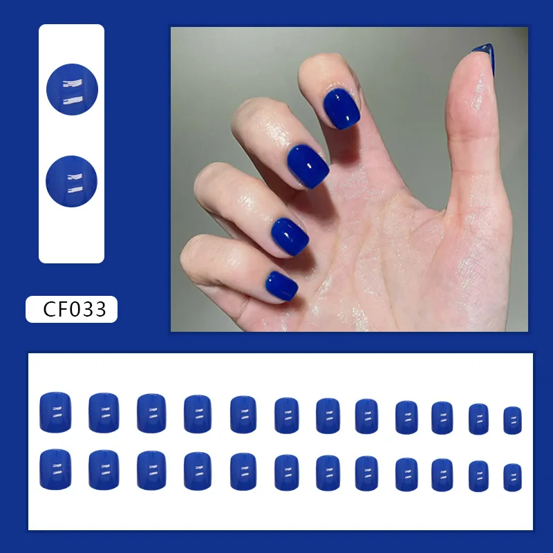 

24PCS Cobalt Press-On Nails – Short Square Shape Euro Chic Style False Nails Detachable Finished Nail Tips