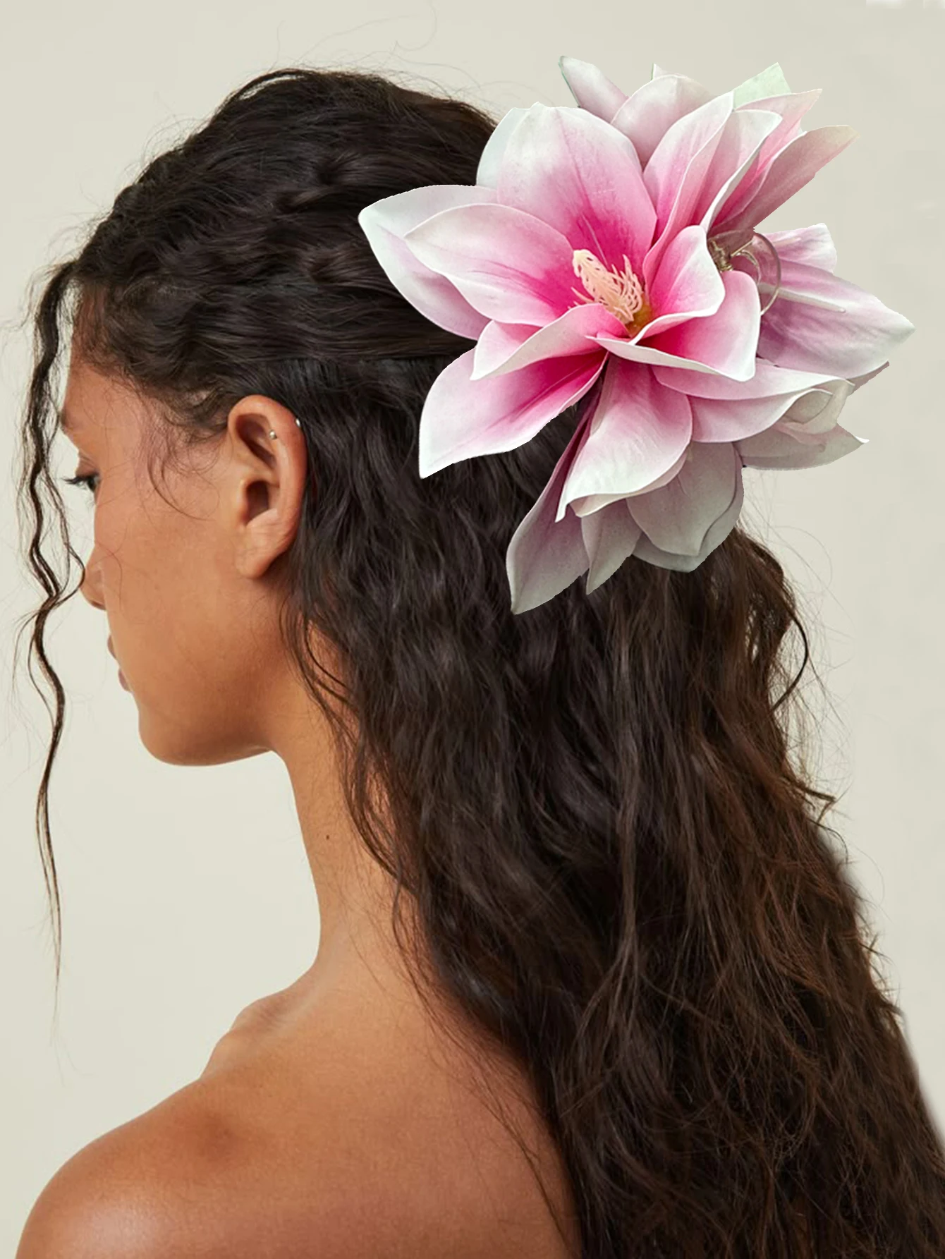 Pinza para el pelo de flor grande para mujer, pinza para el pelo blanca y rosa para boda, moda para chicas, coleta de tiburón, accesorios para el cabello