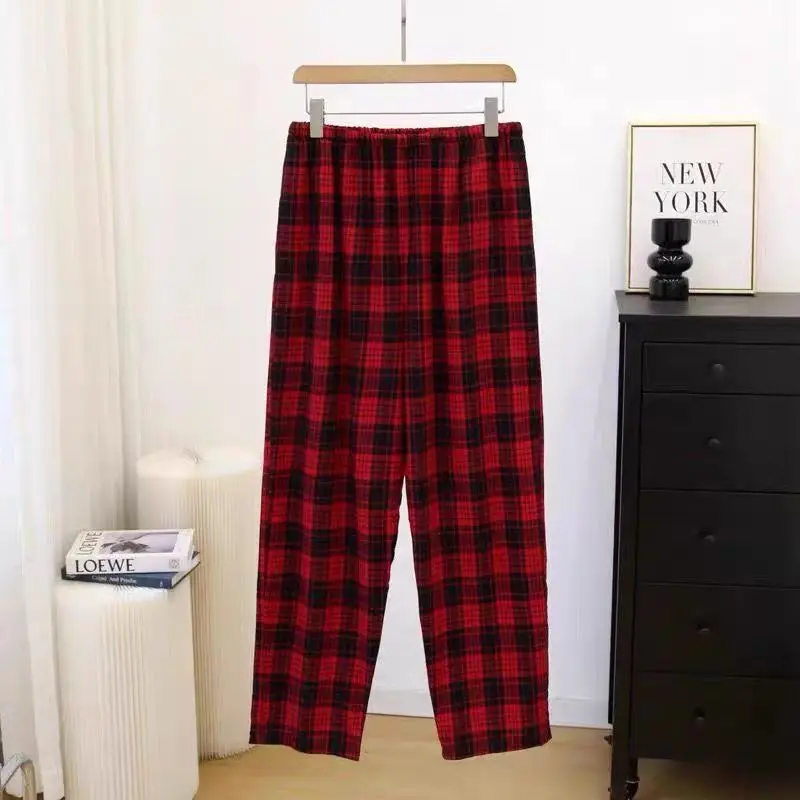High-Quality Cotton Men's Pajama Pants, Summer Thin Style, Dark Plaid, Extra Large Size, Suitable for Middle-Aged Dads, Can Be Worn Outside, Home Pants
