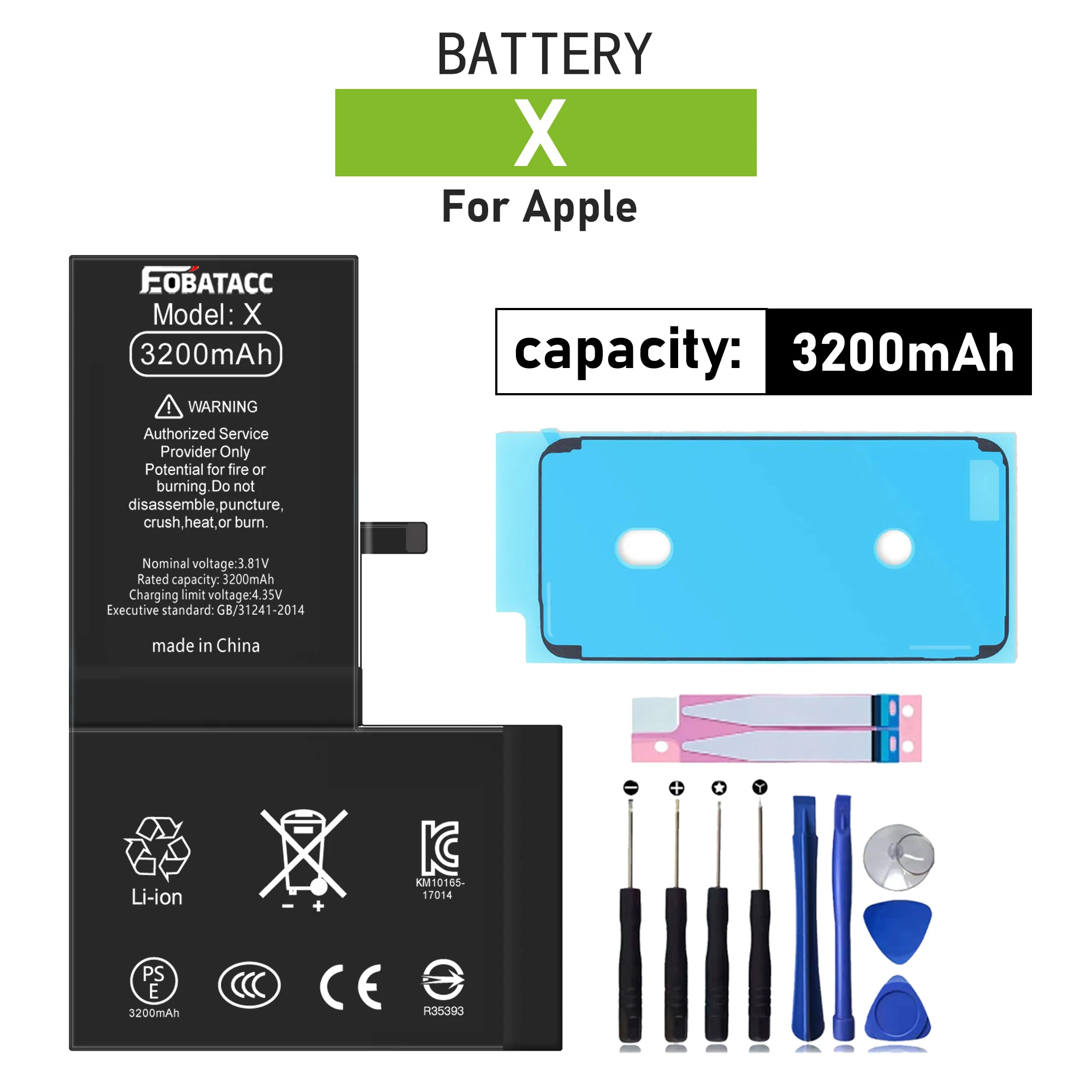 

2025 YEARS EOBATACC High Quality 100% new Battery For APPle Phone X 3200mah Battery+Tools