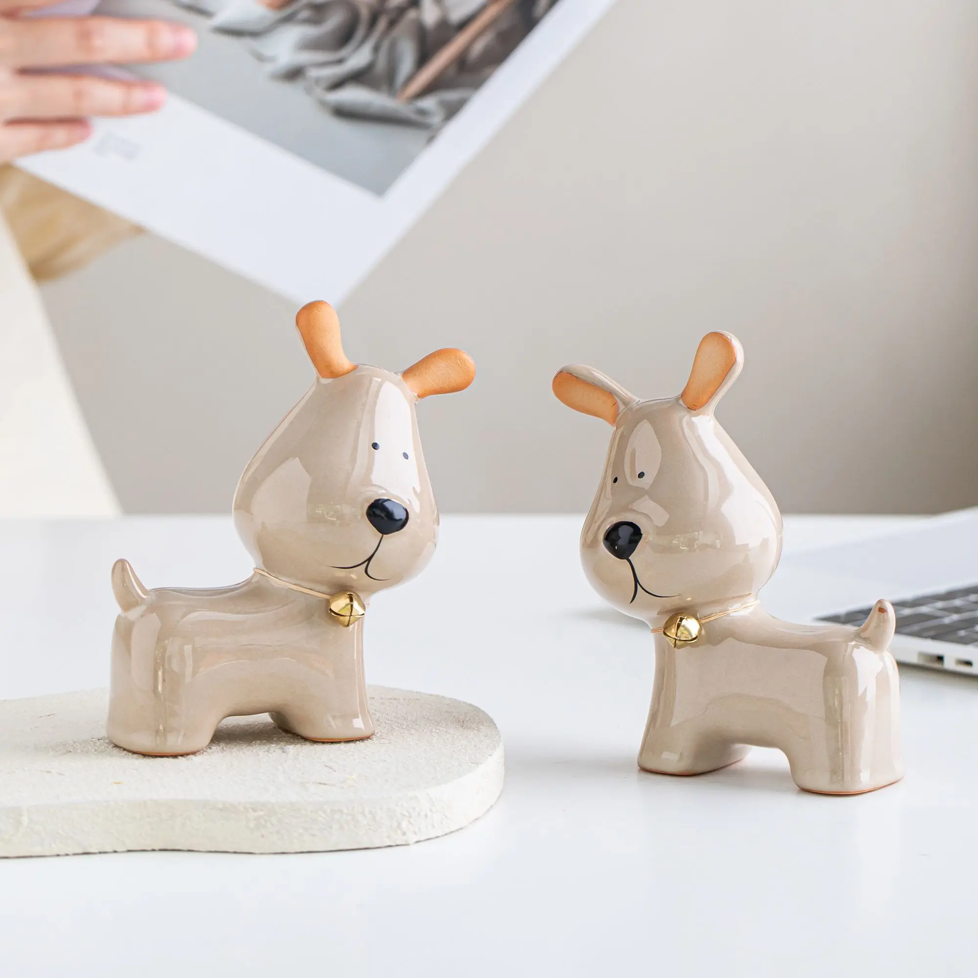 Creative Nordic Style Ceramic Bell Puppy Ornament Desktop Decor Home Office Cute Small Gift