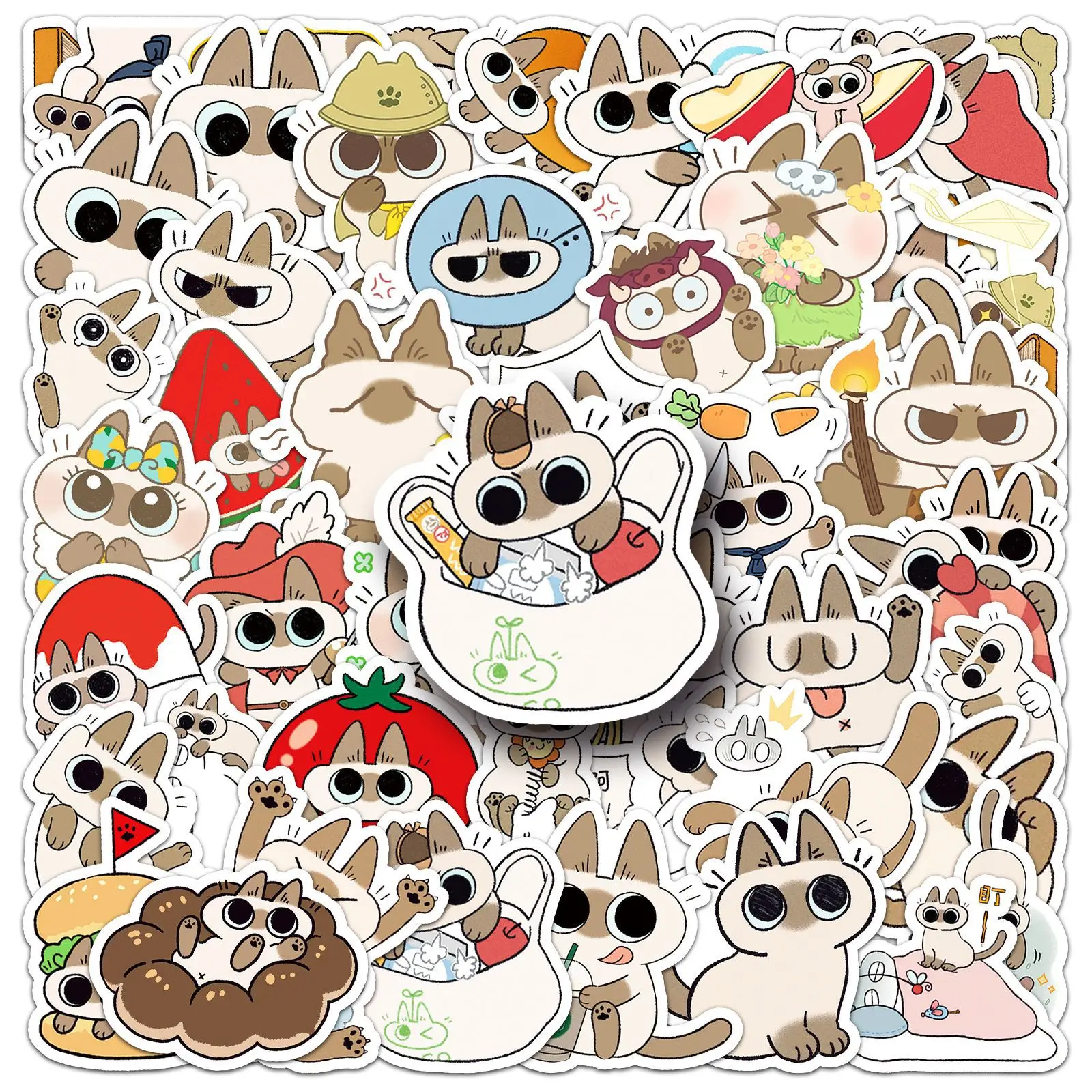 

10/50PCS Siamese Cat Little Beans Doodle Cartoon Cute Kitten Cat Guka Decorative Water Cup Waterproof Sticker Kids Toy