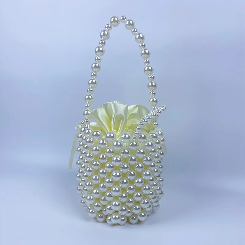 

New Handmade Beaded Bucket Fairy Simple Pearl Hollow Out Mini Bucket Bags Designer Retro Small Round Girls Gifts Purses