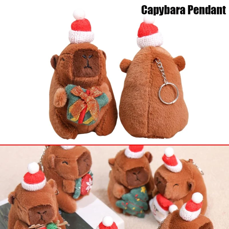 1PC 素敵なクリスマスカピバラペンダントぬいぐるみキーホルダーかわいいソフトぬいぐるみおもちゃバックパックぶら下げ装飾新年ギフト