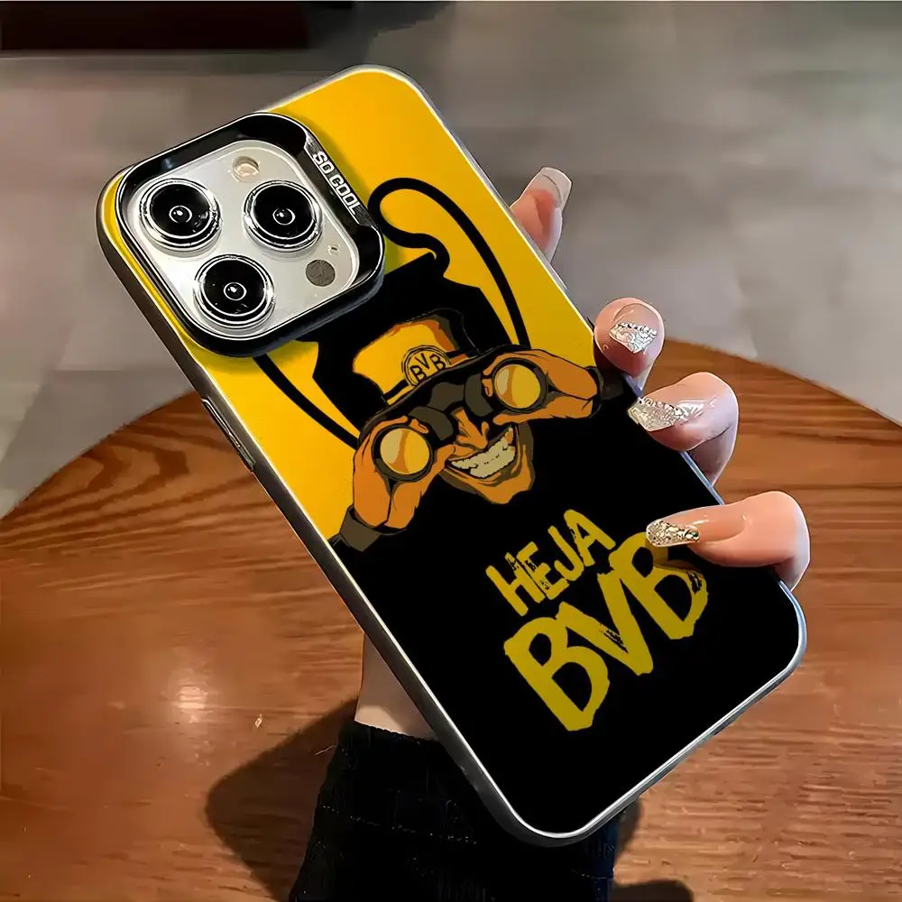 B-Borussia Dortmunds جراب هاتف آيفون 15 16 17 Plus X XR XSMAX موضة ماتي أورورا الليزر التدرج غطاء مقاوم للصدمات