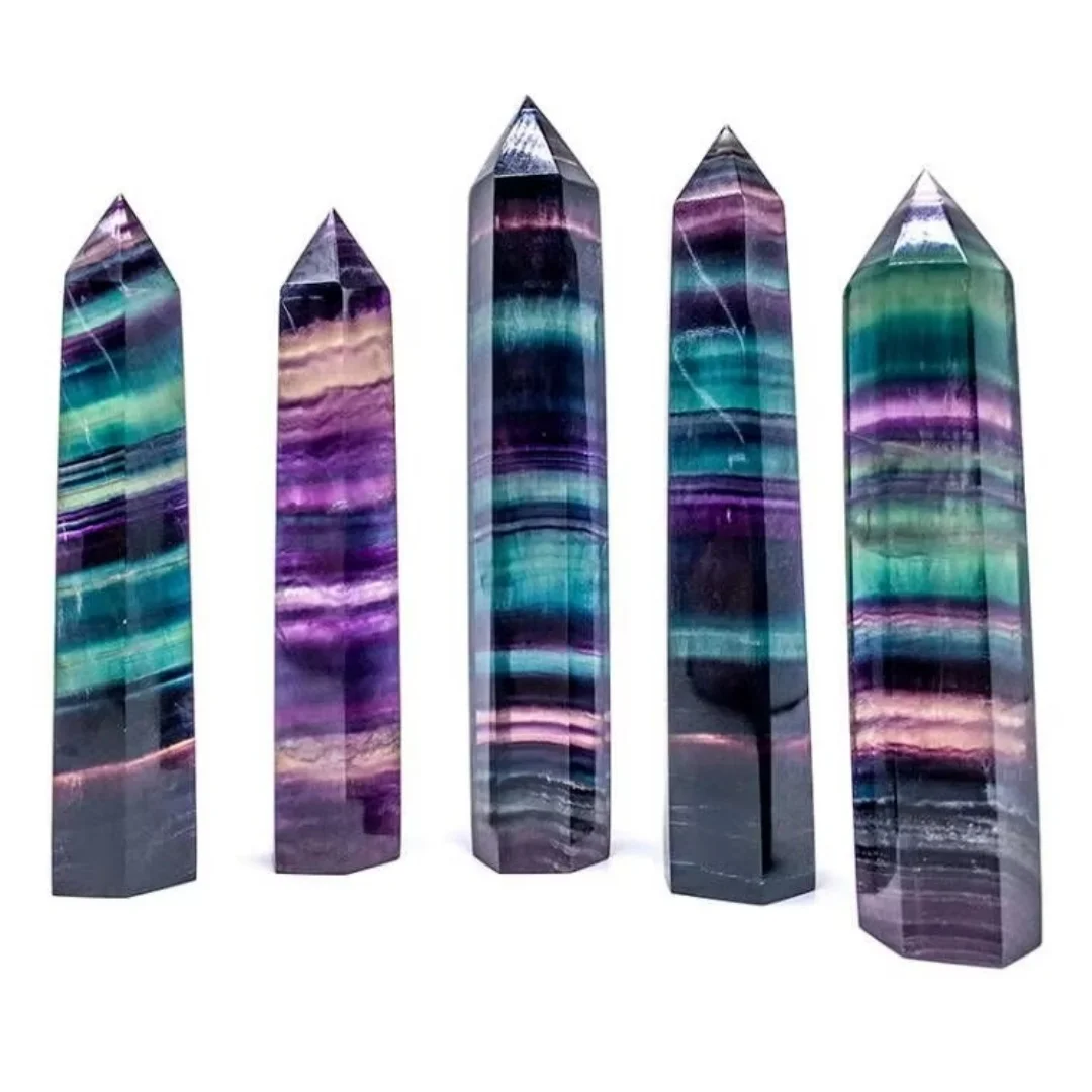 Wholesale hot sale natural high quality hand-carved crystal polishing tower colored fluorite home decoration point