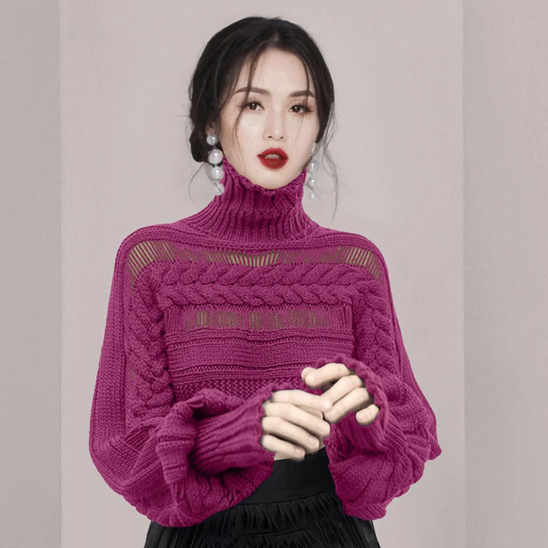 Knitted Pullover sweater Women 2023 New Autumn Winter Female Jumper Ladies Purple Turtleneck Sweaters pull sueter mujer