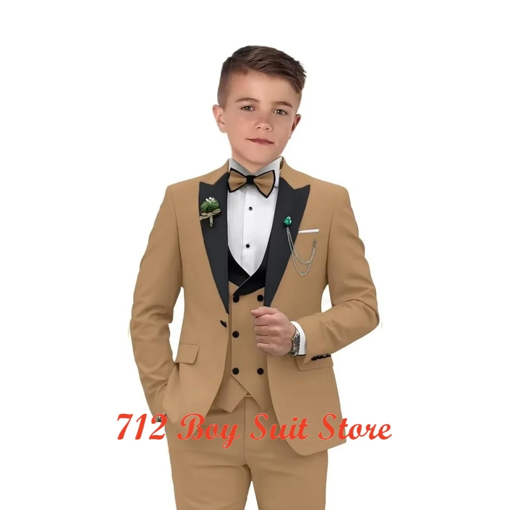 High Quality Formal Boy's Suit Set Three Pieces Classic Solid Kids Tuxedo  Jacket Pants Vest Including Bow-tie