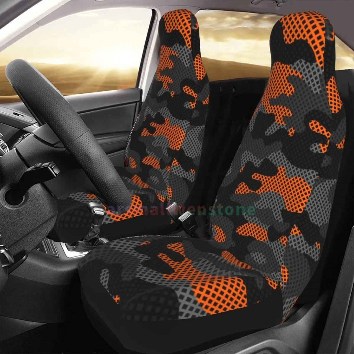 

Funda asiento lantero coche, cubierta protectora antiincrustante, accesorios bonitos, 2 piezas, color negro y naranja