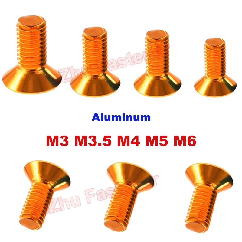 

1-5pcs M3 M3.5 M4 M5 M6 Aluminum Hex Socket Head Flat Countersunk Allen Bolt Screw Machine Screw Anodized Golden Length 6mm~40mm