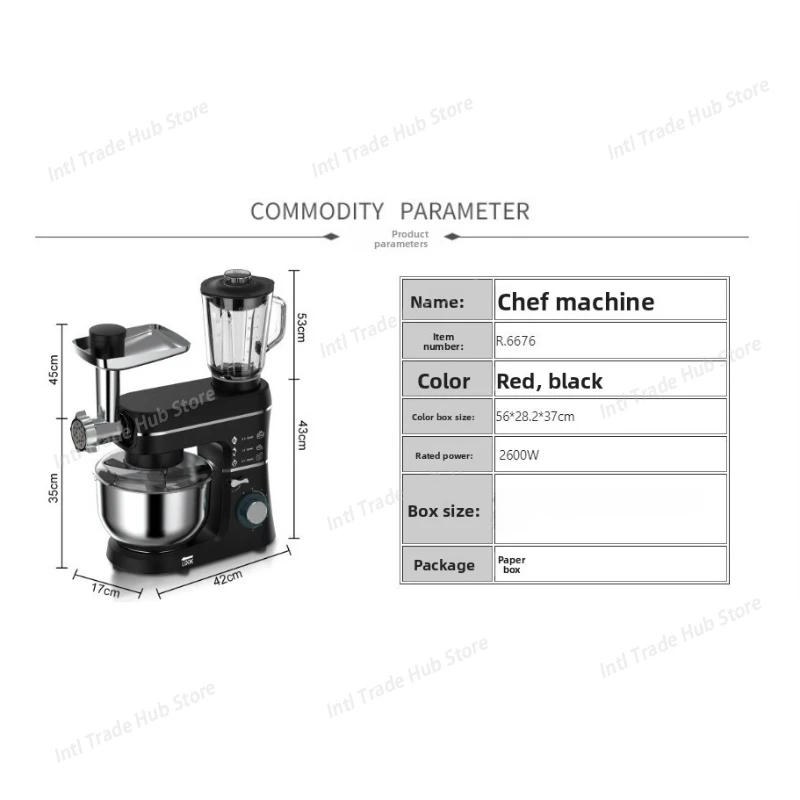 Three-in-one Household Chef Machine, Multi-functional Dough Mixer, Household Meat Grinder, Juicer and Food Processor