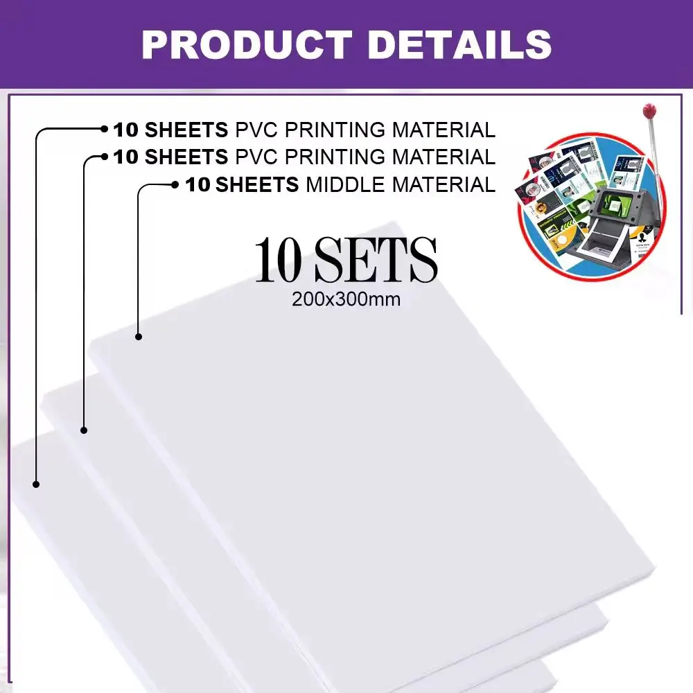 10 Sets Inkjet Print PVC ID Card Making Sheets - A4 Size Non-Laminated Materials, Core Sheet Can Not Print