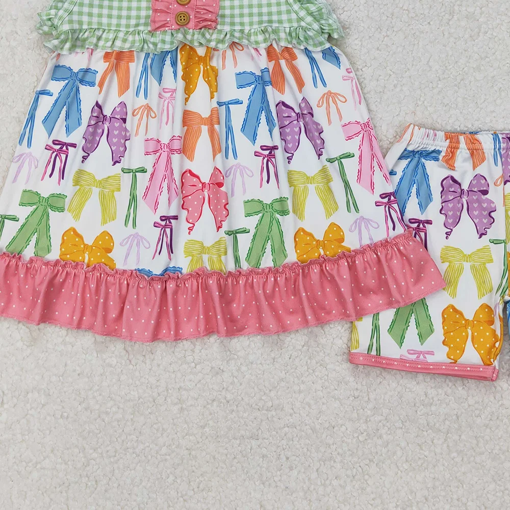 GSSO2089 Baby Girls Colorful Bows Tunic Top Ruffle Shorts Clothes Sets