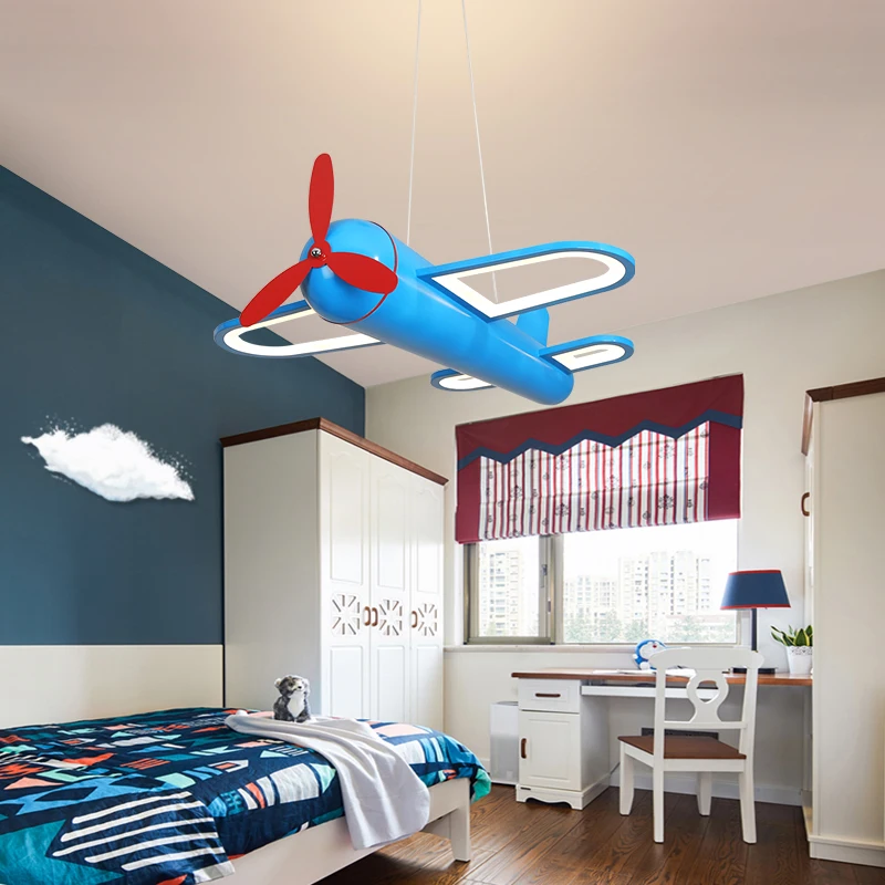 

Modern creative kids airplane blue/yellow chandelier living room bedroom led chandelier Nordic hanging decorative chandelier