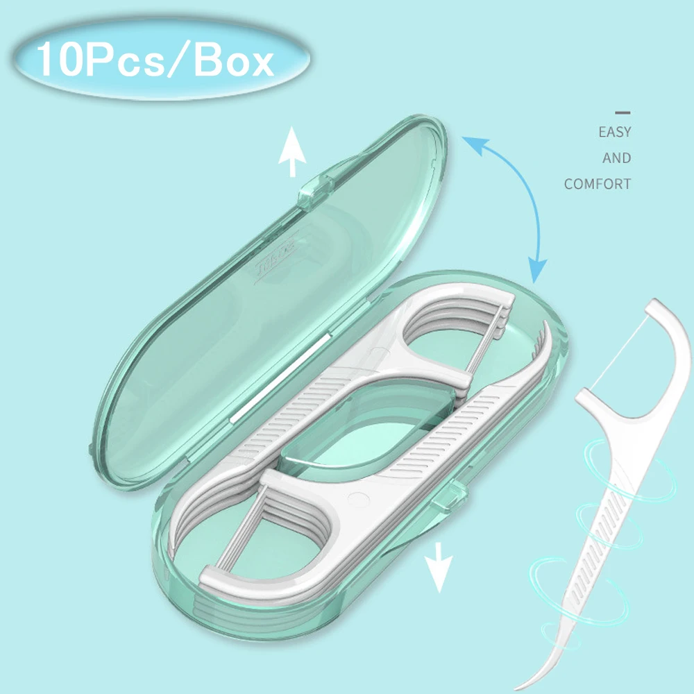 10pcs/set Floss Toothpick Set Interdental Brush Portable dental floss box Dental easy to use Floss Pick Portable Toothpick Floss