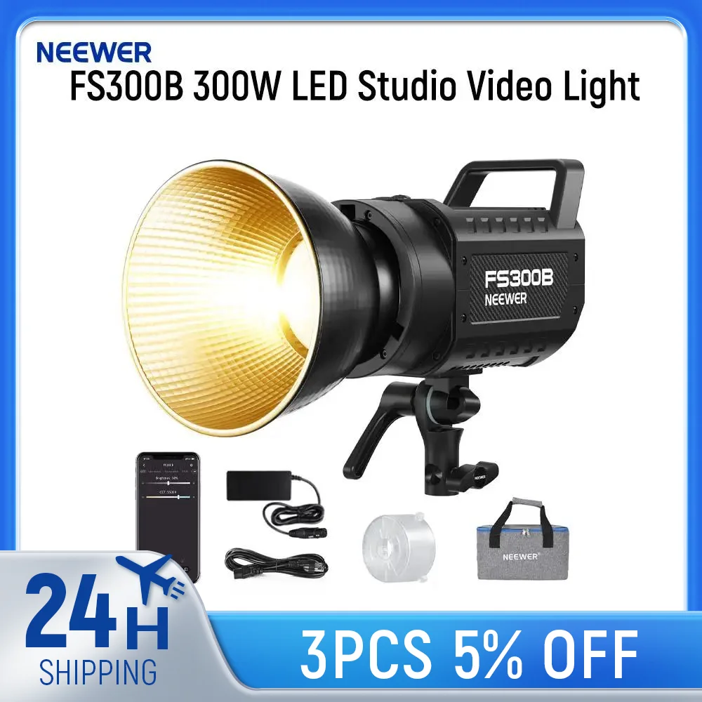 NEEWER FS300B 300W LED Studio Video Light, Bi Color COB Continuous Lighting with 2.4G/APP Control 44500Lux/1m 2700K-6500K