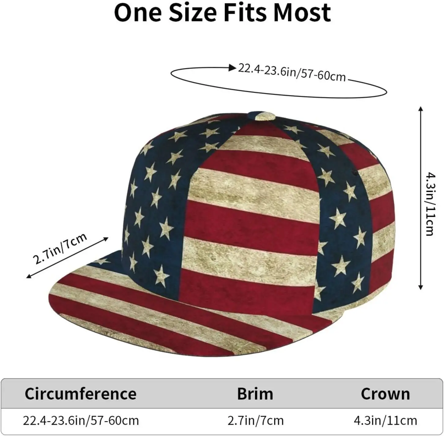 American Flag Patriotic USA Pattern Flat Bill Hat, Unisex Snapback Baseball Cap Hip Hop Style Flat Visor Blank Adjustable