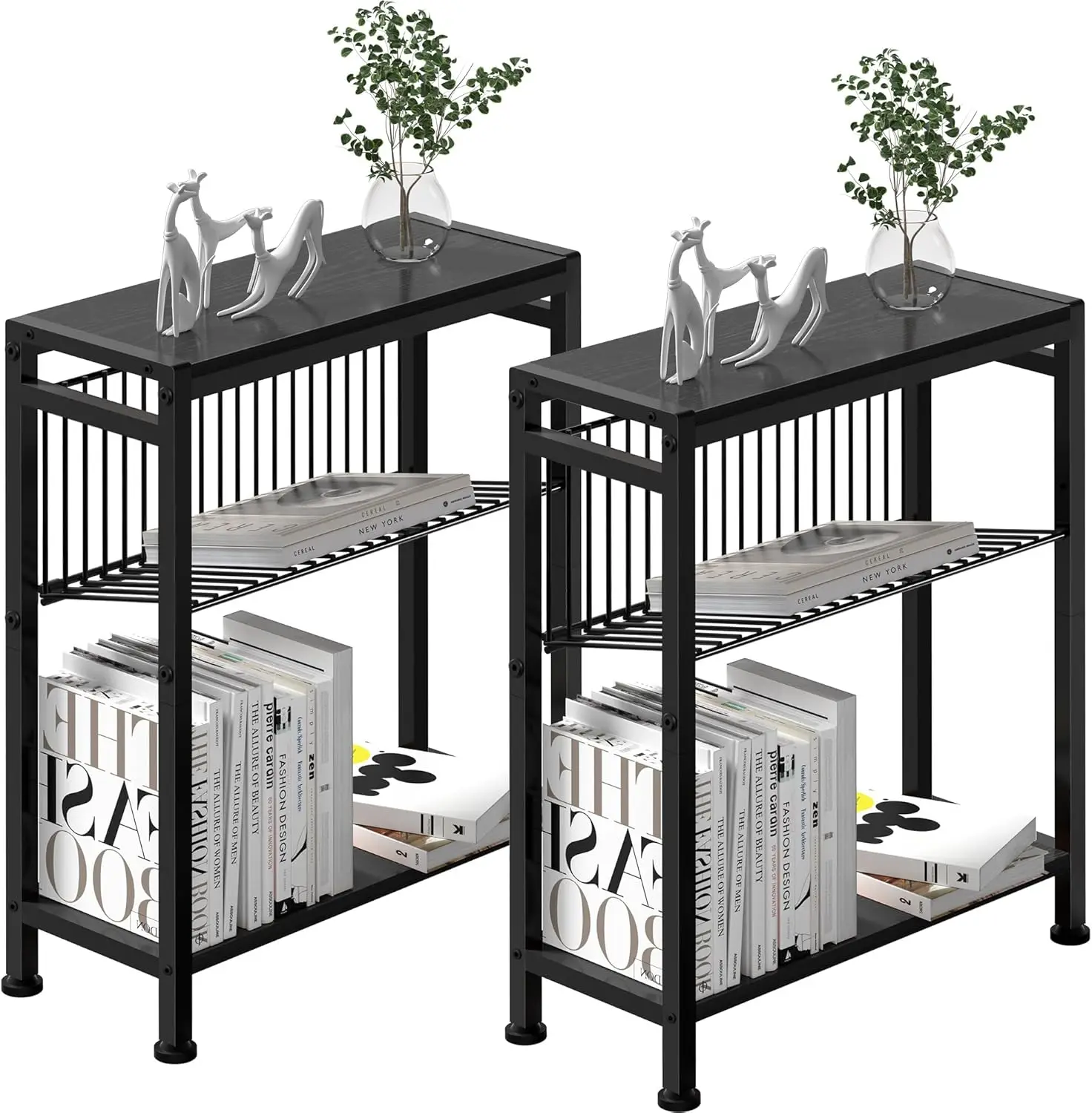 

Side Table for Small Spaces, Set of 2 Narrow End Table with Magazine Holder, 2 in 1 Design Slim Side Table, Skinny Night