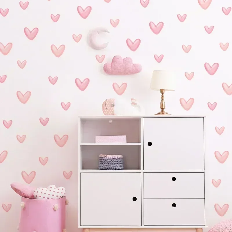 1 แผ่นหัวใจสีชมพูสติ๊กเกอร์ติดผนังหัวใจขนาดเล็กขนาดใหญ่ Art Wall Decals สําหรับเด็กทารกเด็กหญิงห้องเนอสเซอรี่วอลเปเปอร์ตกแต่ง