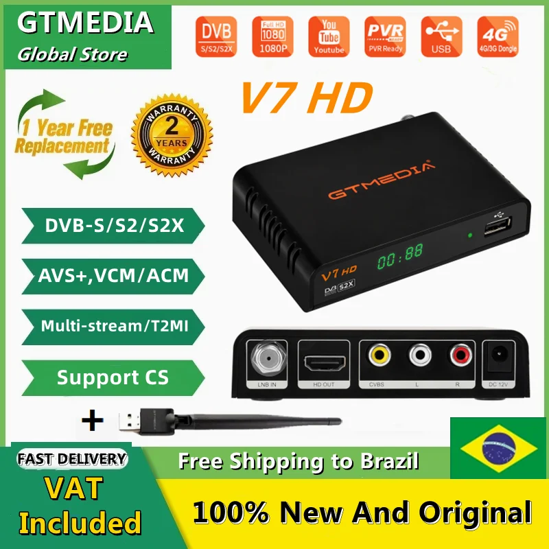 

GTMEDIA V7 HD Satellite Receiver Support DVB-S/S2/S2X AVS+BISS Auto Roll Full PowerVu VCM/ACM USB Wifi Official Genuine Decoder