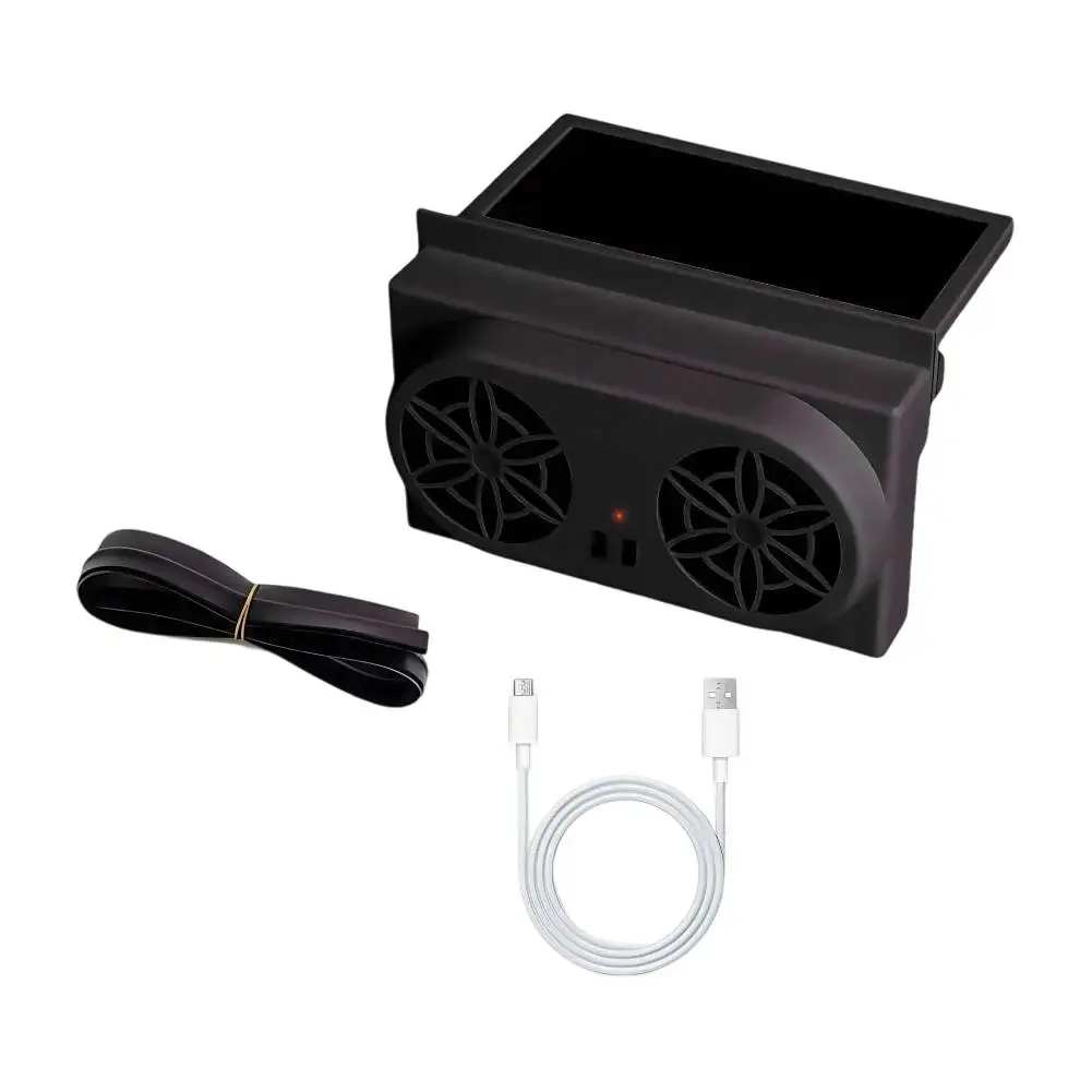 Perfect For Summer Driving Black Solar Car Fan Car Window Ventilation System Fan USB-Operated Fan Heat Reduction