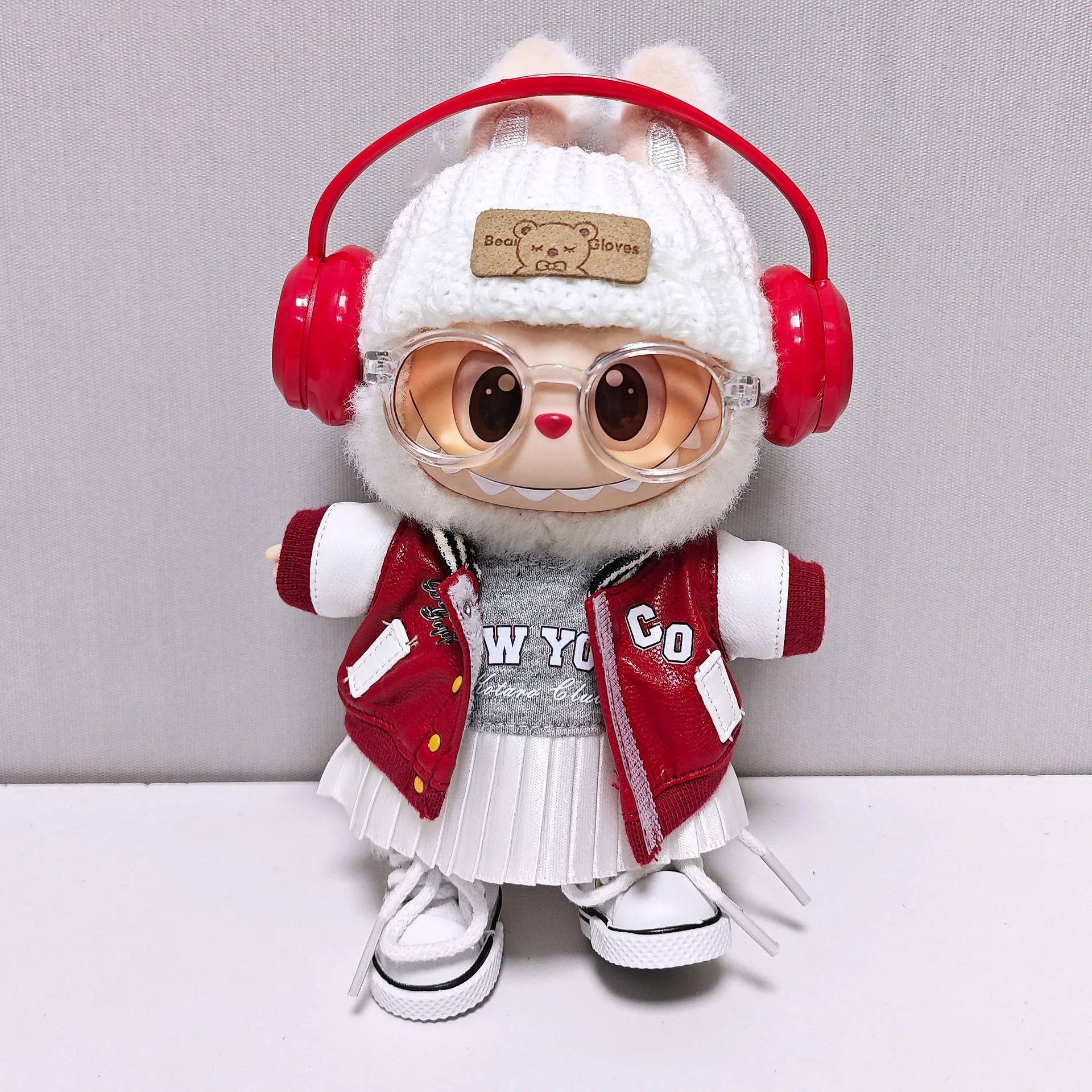 

For Labubu High-quality Doll Clothing 15cm - 17cm Cola Baseball Jacket Skirt Set Labubu Universal Clothing