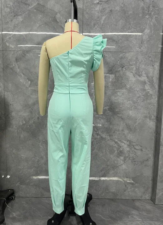 Women Jumpauits Temperament Commuting Female Clothes Pocket Design Casual Women\'s Elegant One Shoulder Ruffles Cuffed Jumpsuit
