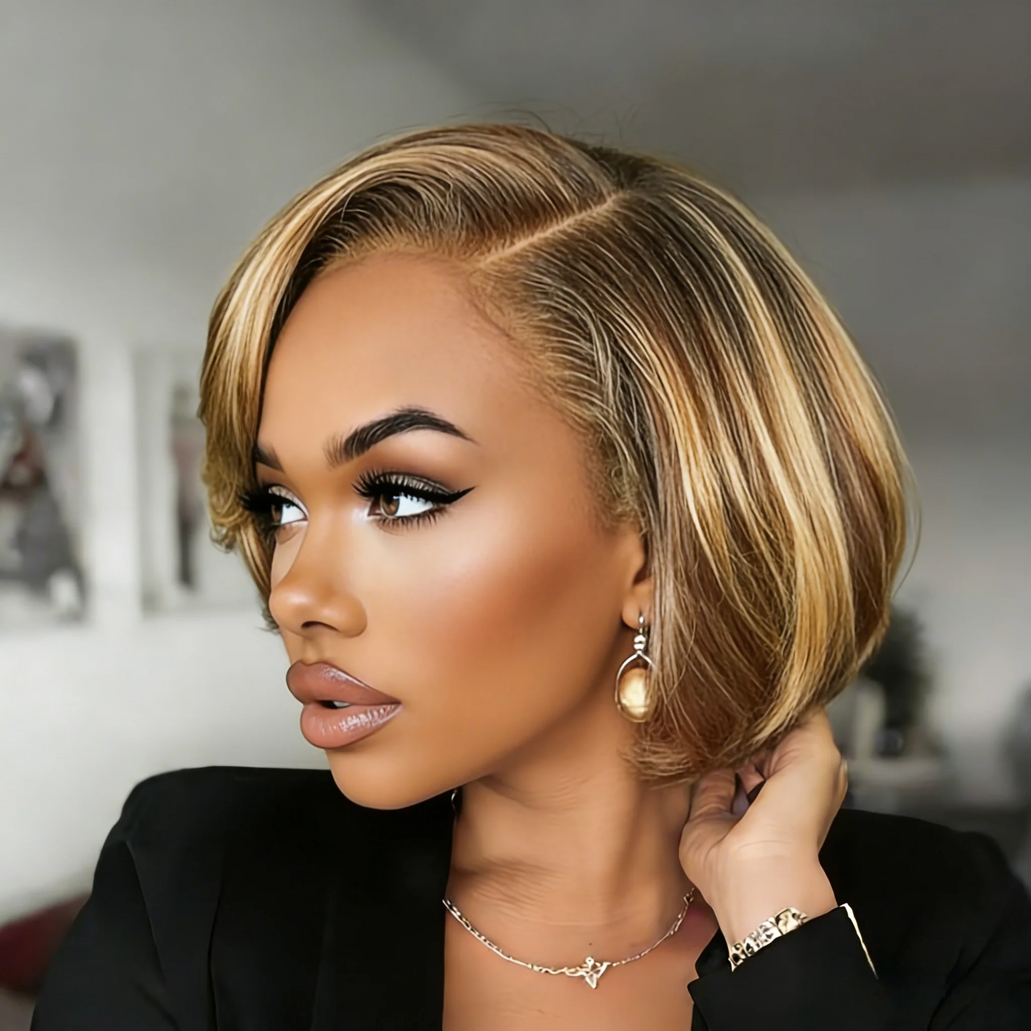 

Парик из натуральных волос 13x4 с прямым краем и прозрачной кружевной основой, предварительно выщипанный, для женщин, 10 дюймов