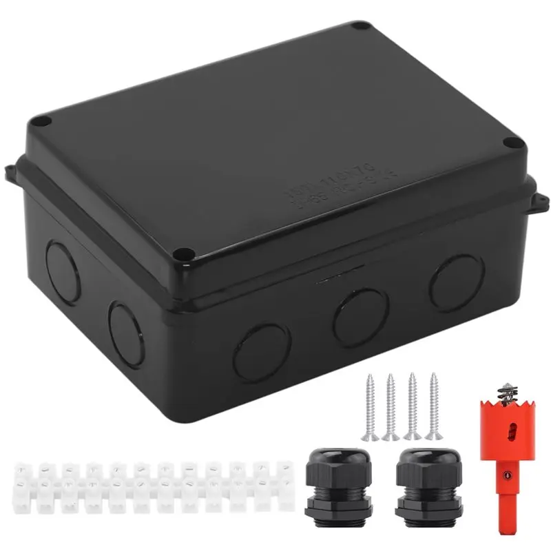 A72P 2X Electrical Box, Outdoor Waterproof Box IP65 Junction Box With Reserved Holes,Project Box Power Cord Enclosure Black
