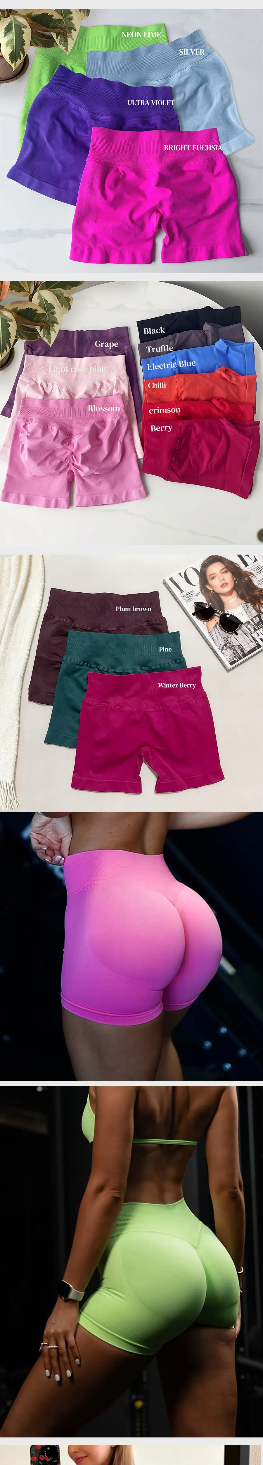 Großhandel Shorts ohne Logo, Gym-Shorts für Damen, High-Waist-Yoga-Shorts, nahtlose Scrunch-Bum-Shorts für Damen, dehnbare Laufshorts – Detail 4