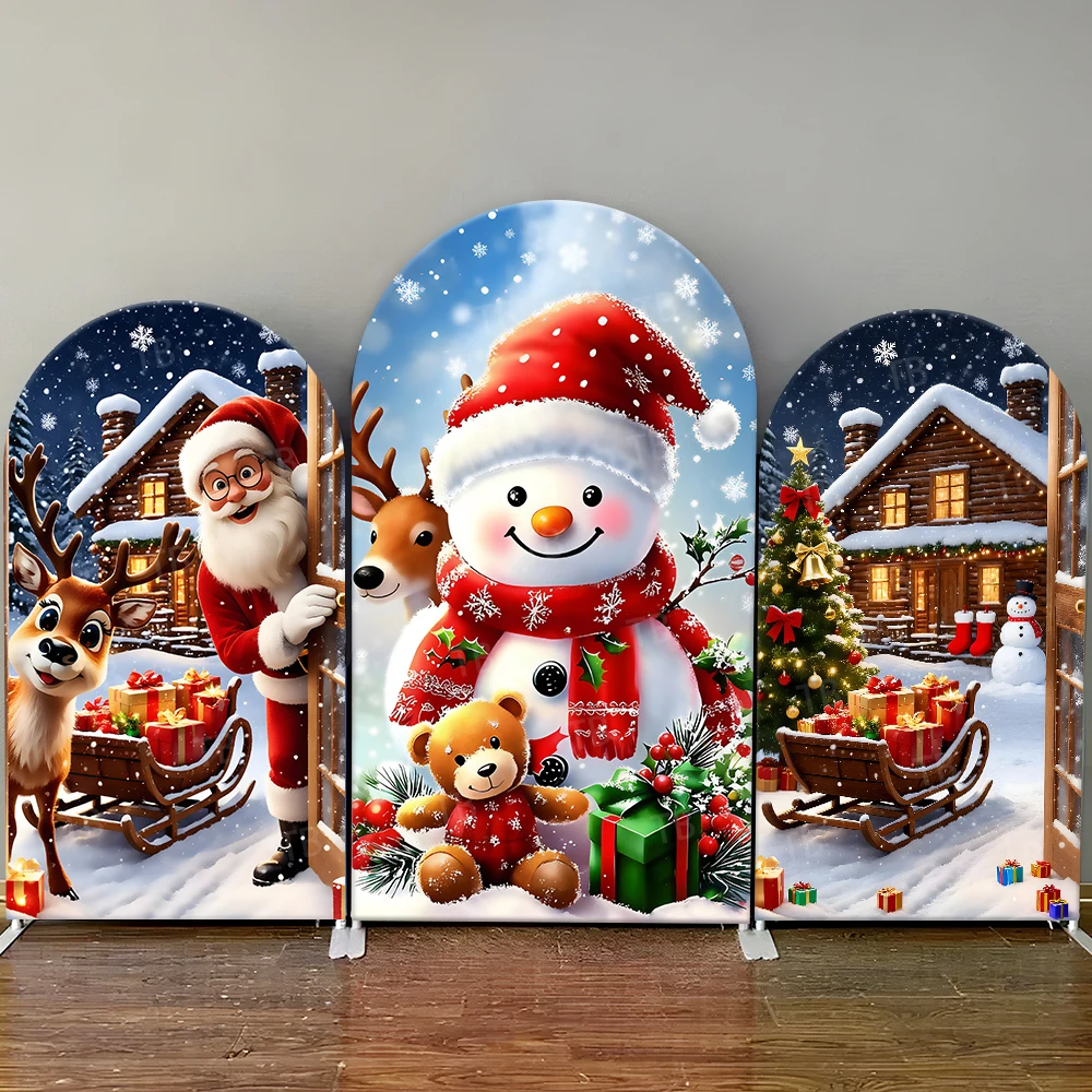 

TB Christmas Santa Snowman Arch Backdrop Cover Reindeer Gift Decor for Festive Christmas Party Photo Booth Background Decor Prop