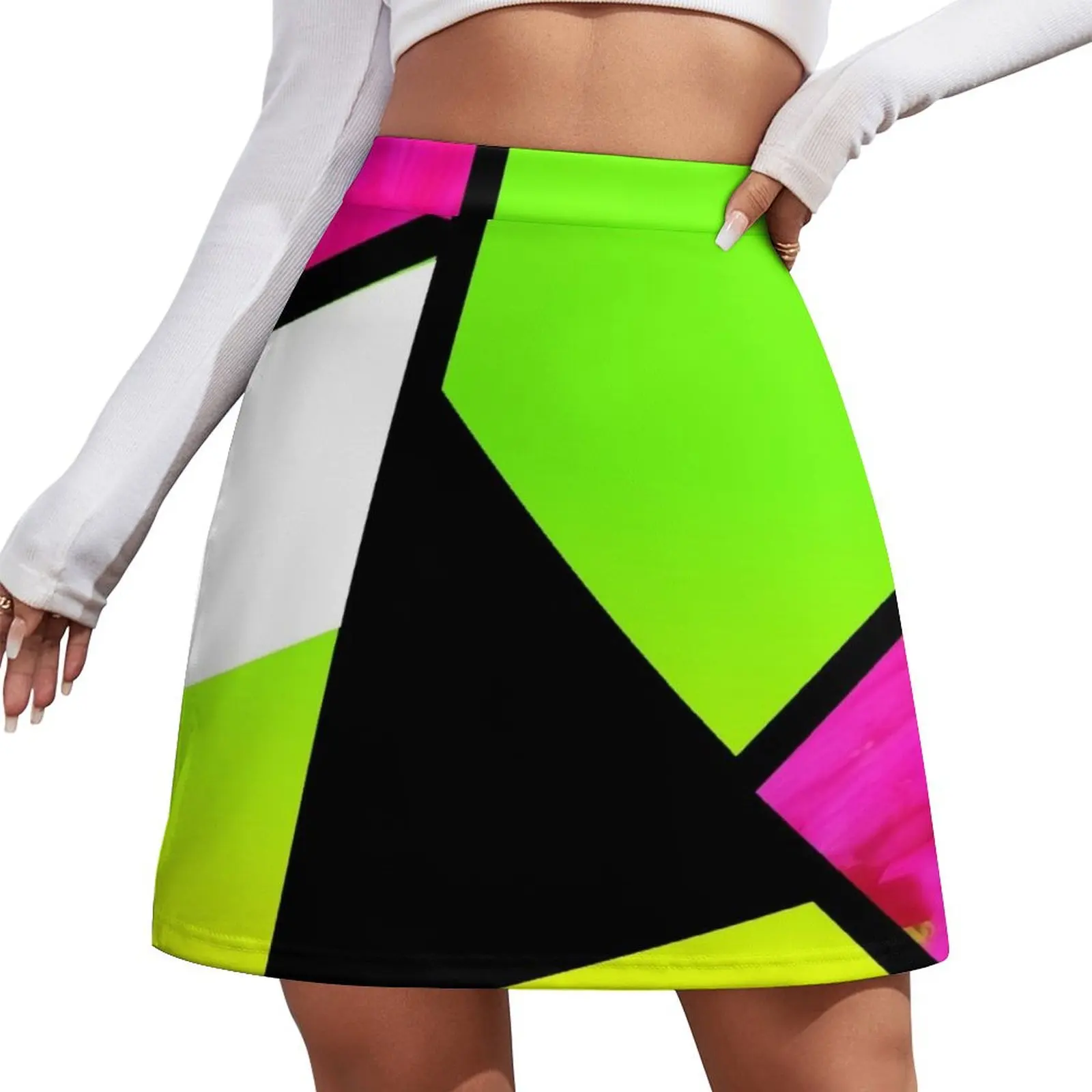 

Neon Color Blocking Mini Skirt 90s vintage clothes luxury designer clothing women night club women