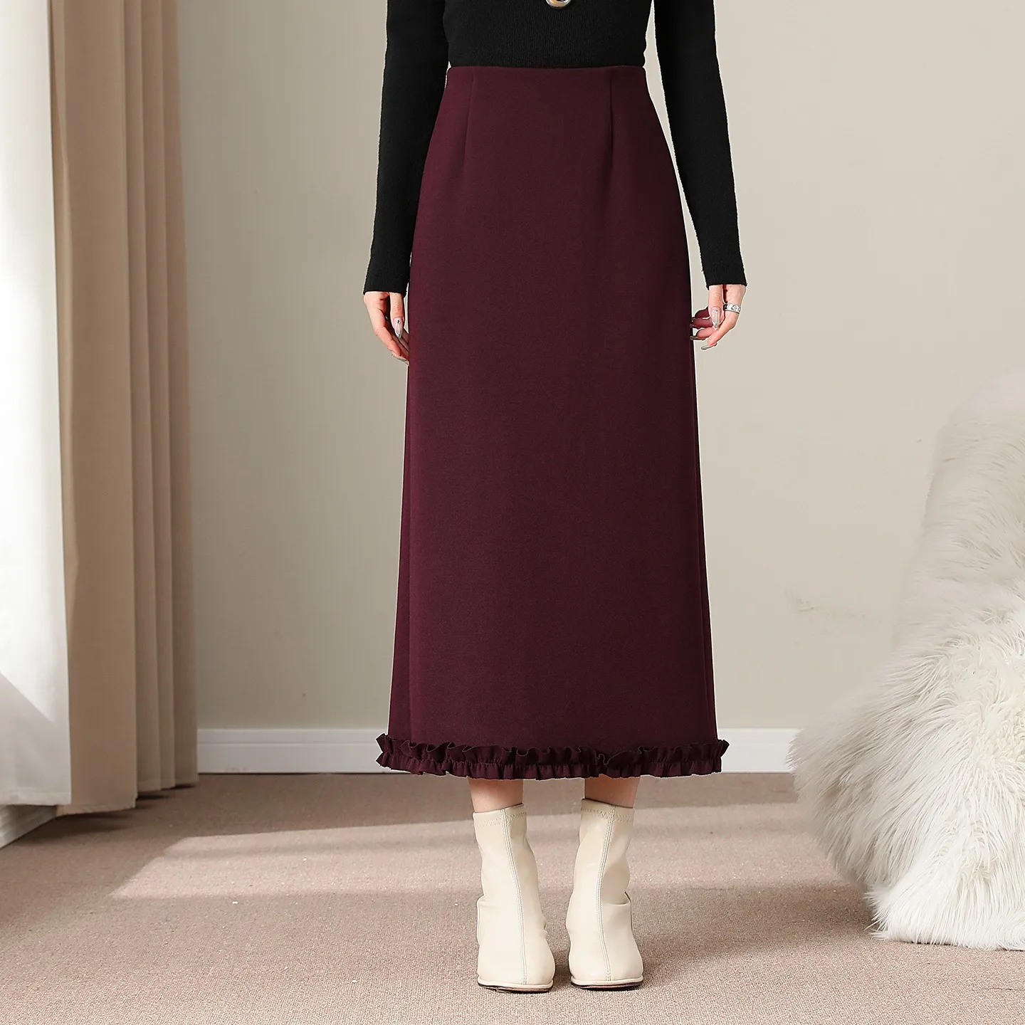 

High Waist Straight Wool Skirt Women's Autumn Winter New Sle Long Slim Fit Wrap Skirt arthur Brand Commute Sle Polyest...