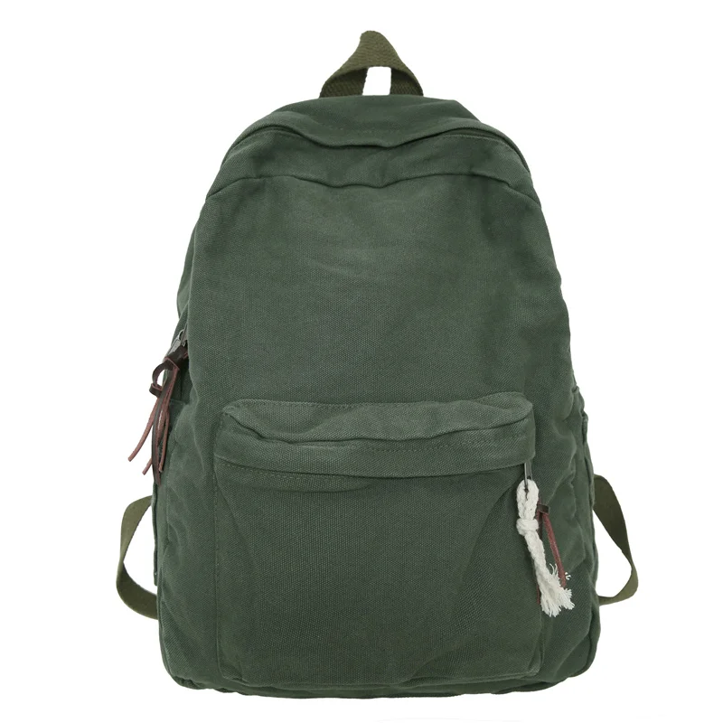 100% Cotton Fabric Backpacks 2023 Winter Soft Canvas School Bags Solid Cloth Book Bags Quality Simple Green Korea Satchels