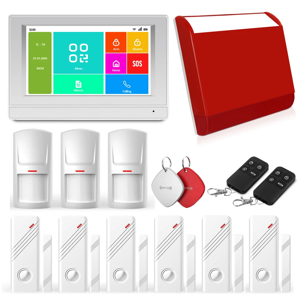 Sistema de alarme de segurança contra roubo doméstico inteligente sem fio TuyaSmart 4G GSM SMS WIFI de 7 polegadas