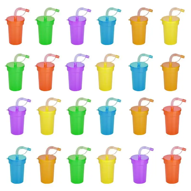 6-24Pcs Colourful Drinking Cup Tumbler With Leak-Proof Lid And Straw - Ideal Kids Childrens Cups For S ummer, Travel Holidays