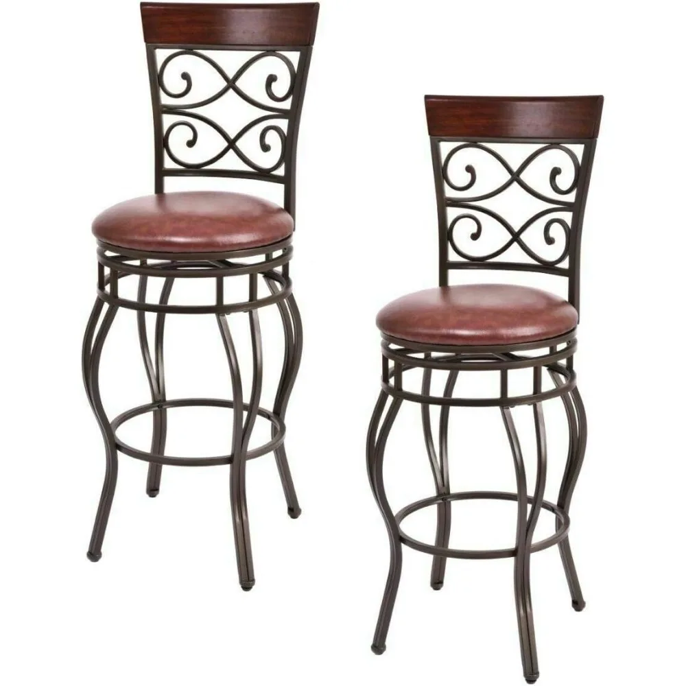

Bar Stools Set of 2, 360 Degree Swivel, 30" Bar Height Bar Stools, Leather Padded Seat Bistro Dining Kitchen Pub Metal Chairs wi