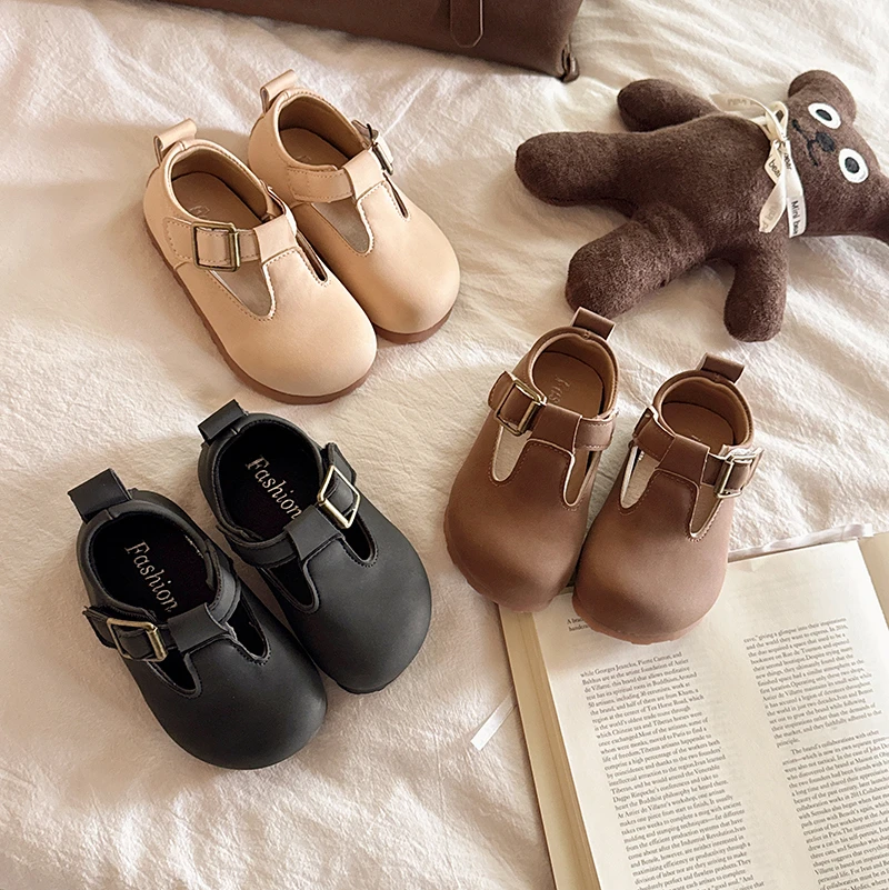 Autumn Boys Girl's Loafers T-strap All-match Casual Kid's Flat Shoe Solid Colors Anti-slip Daily Trendy Children Shoes 7-12Y