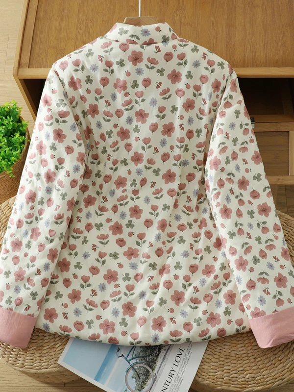 Manteau chaud en coton imprimé Floral, coupe ample, boutonné, vêtements d'extérieur d'hiver, Ele Lady pour les déplacements, tissu imprimé non à capuche