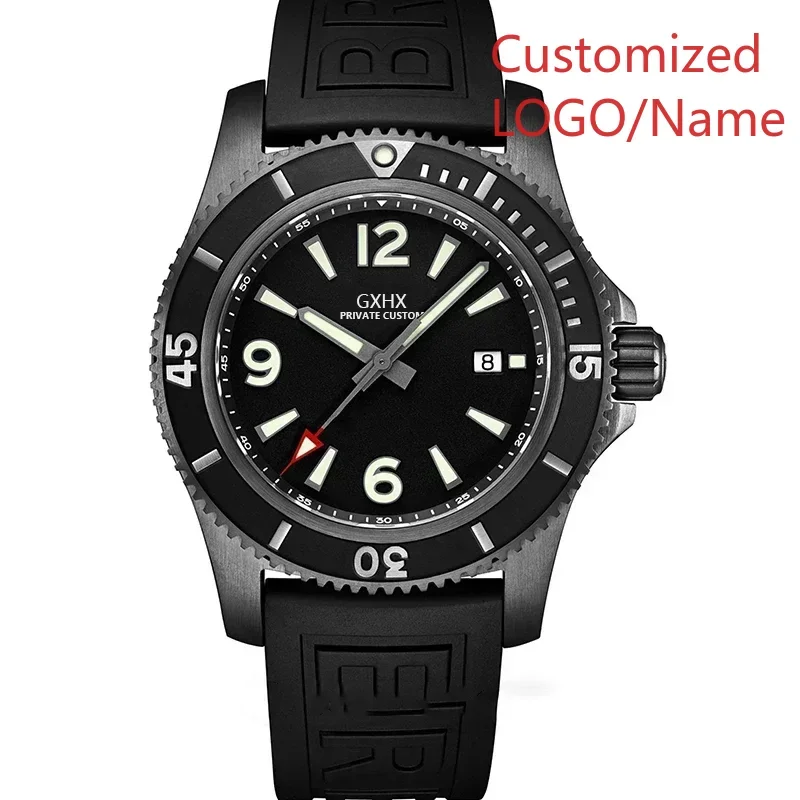 تخصيص الأزياء التلقائية ووتش الرجال الساعات الميكانيكية الفولاذ المقاوم للصدأ الفضة الأزرق الأسود السيراميك المطاط حزام #5