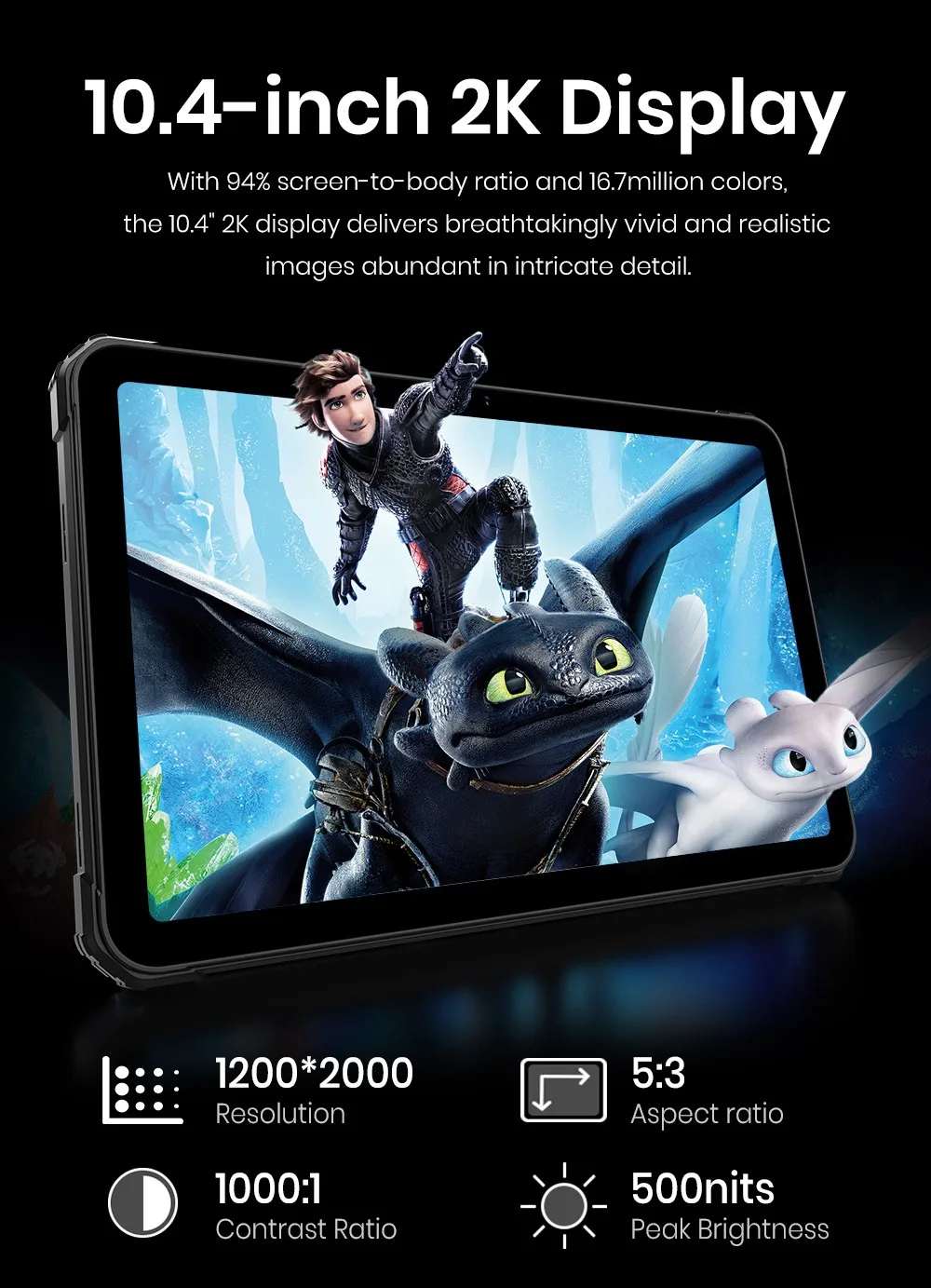 Fossibot Dt3 5g Rugged Tablet, Android 15, 10.4" Display, 12Gb Ram 256Gb Rom, Wifi 6, 66W Fast Charge, 64Mp+32Mp Camera, Nfc