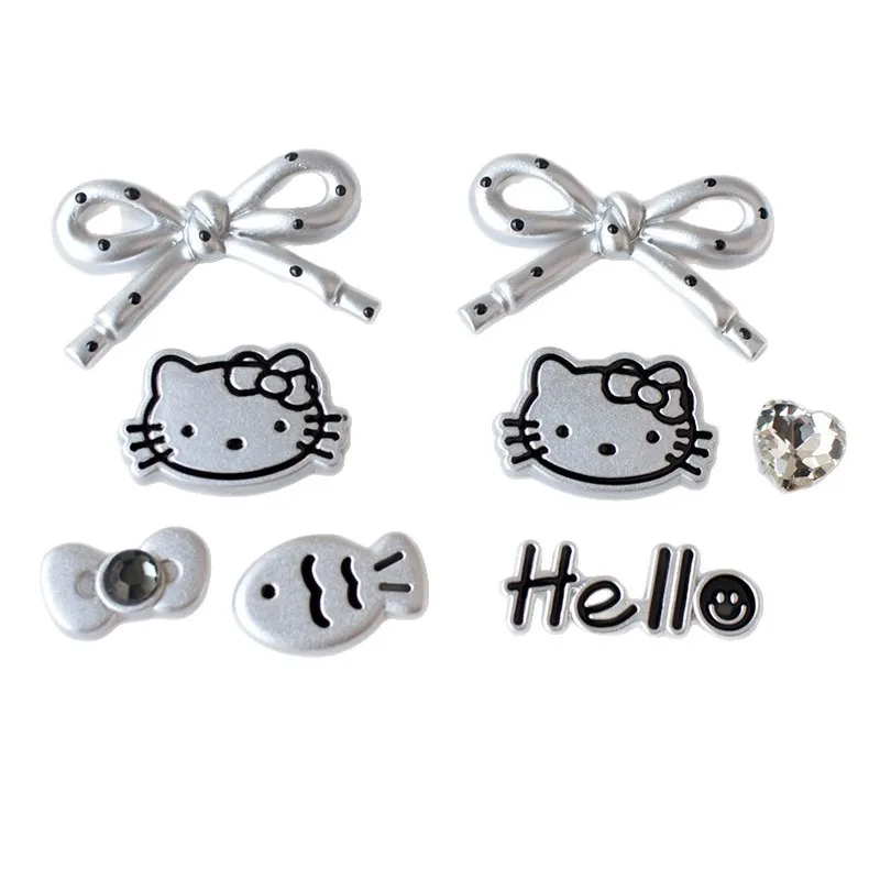 8Pcs Hello Kitty Shoe Charms Set for Sandals Clogs DIY Accessories Cute Cartoon Bow Hole Shoes Buckle Decorations Gifts