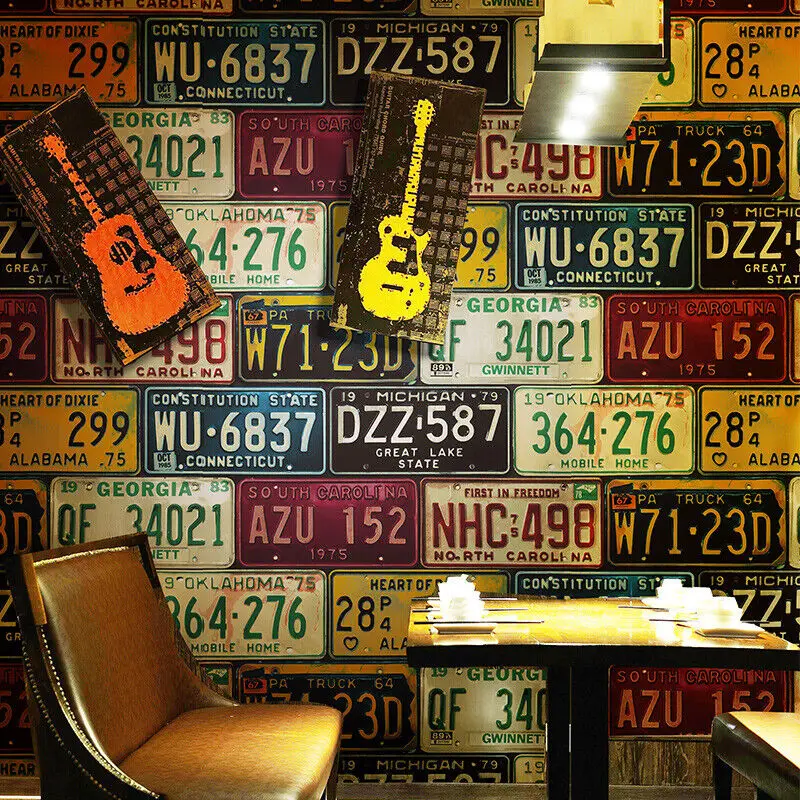 Creative Industrial Style 3D PVC Wallpaper Car License Plate Iron Sheet Retro Vinyl Wall Paper For Bar Restaurant KTV Background