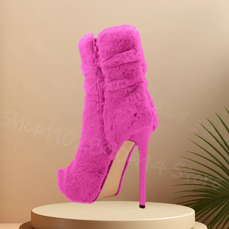 Brown Fur Design Open Toe Winter Boots Side Zipper Women Shoes Thin High Heels New Party Banquet Dating 2026 Zapatos Para Mujere
