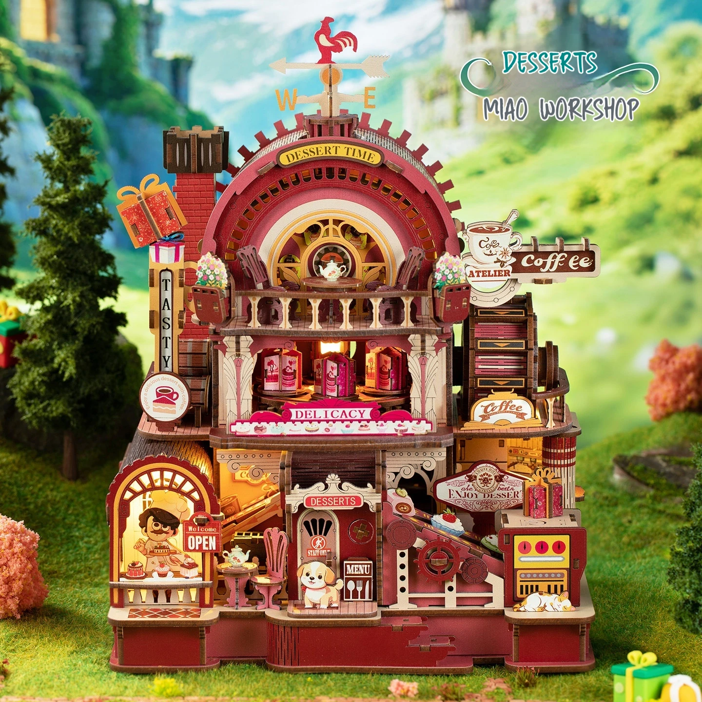 

DIY doll house dessert workshop can rotate creative hand-assembled miniature model toys summer sweet ornaments gift night light