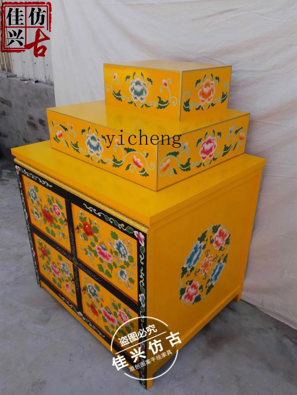 Antique Reproduction Furniture Tibetan Painted Buddha Niche Buddha Shrine Handmade Painted