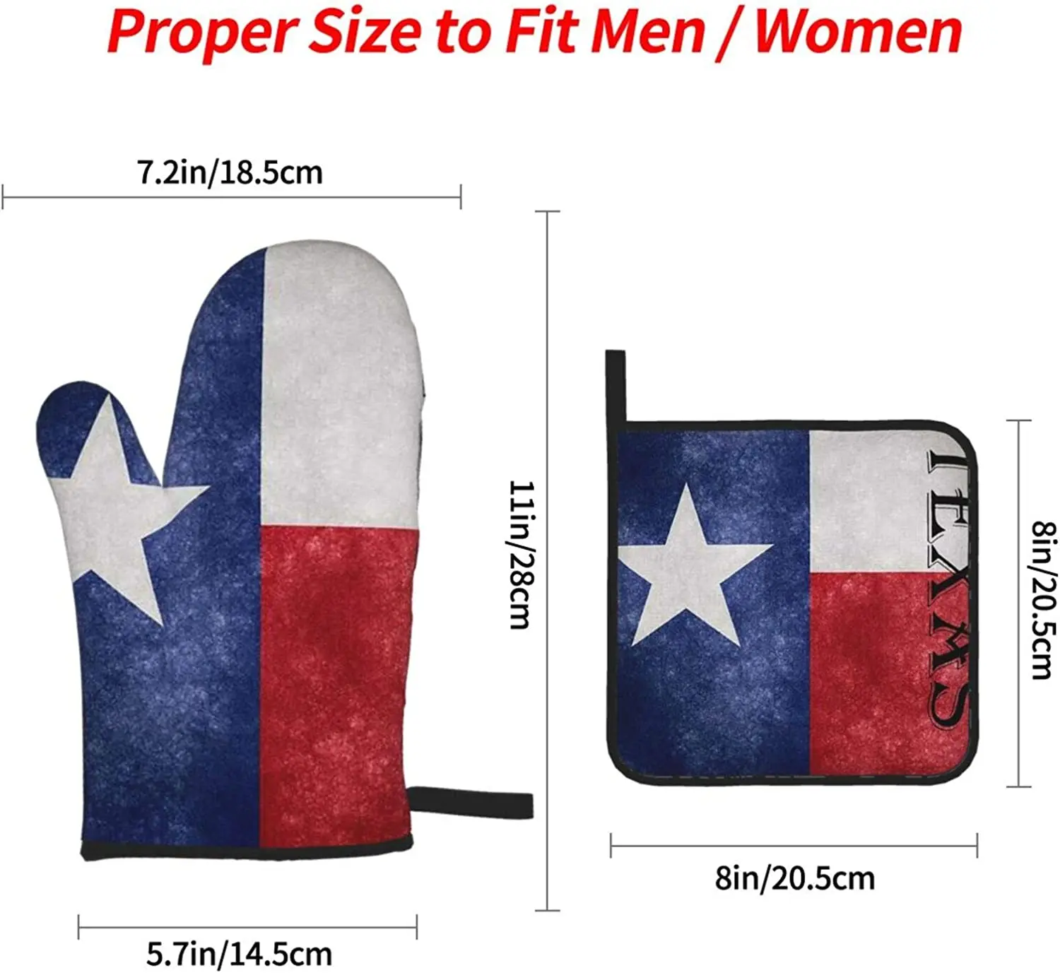 Texas Flag Oven Mitts and Pot Holders Sets of 4 Resistant Hot Pads with Polyester Non-Slip BBQ Gloves for Kitchen Cooking Baking