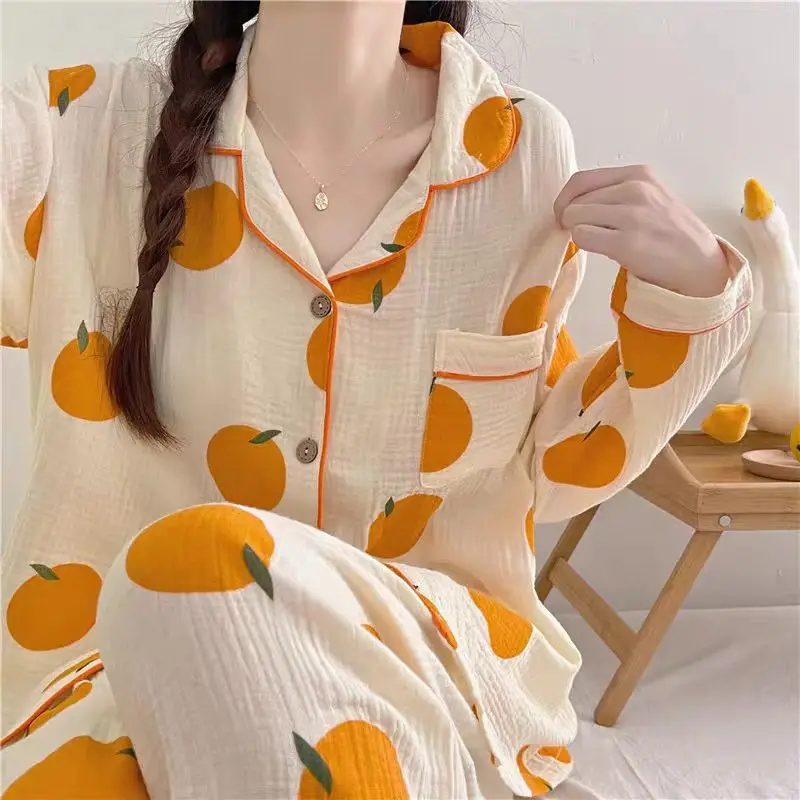 

Spring and Autumn New Women's Spring and Autumn Ins Style Pajamas Homewear Set Girls Students Bubble Cotton Pajamas Homewear Set